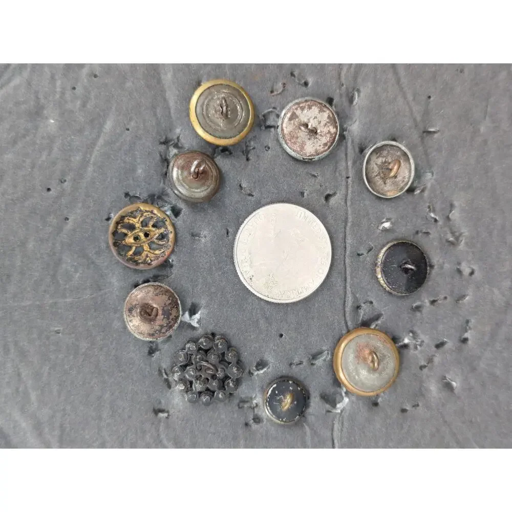 LOT EE of 10 Antique Vintage Victorian Brass Mixed Materials Buttons ESTATE FIND